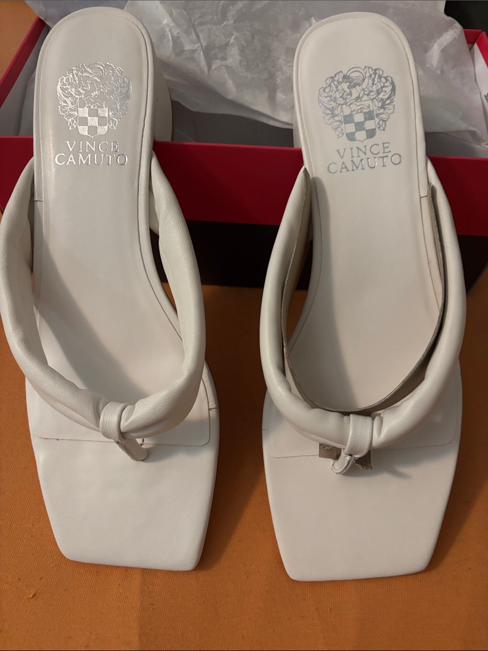 Vince Camuto White Knotted Square-Toe Thong Sandals